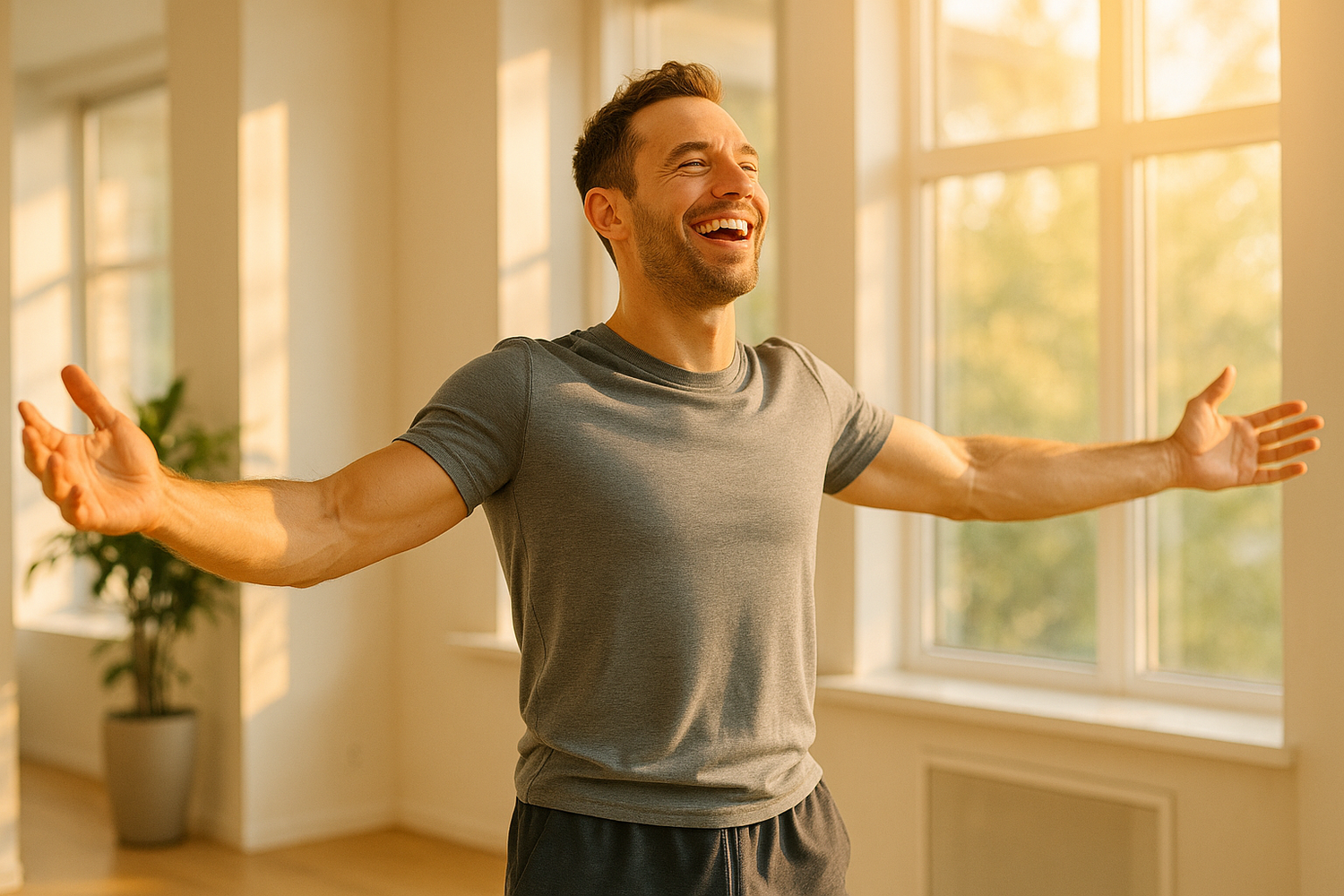 revitalized man feeling refreshed
